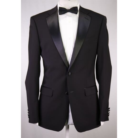 Calvin Klein Black Formal Tuxedo Blazer Jacket Wool Stretch 38R - Picture 2 of 9